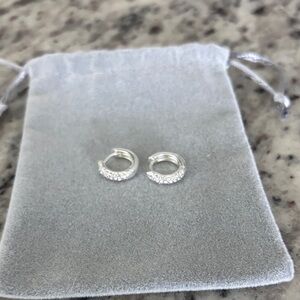 Sterling Silver Pave Huggie Hoop Earrings - Silver
